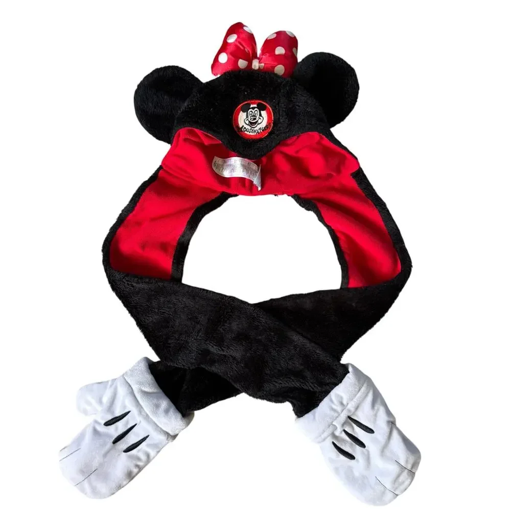 Disney Parks Minnie Mouse Mouseketeers Fleece Hat‎ Beanie W/ Ears Scarf Mittens